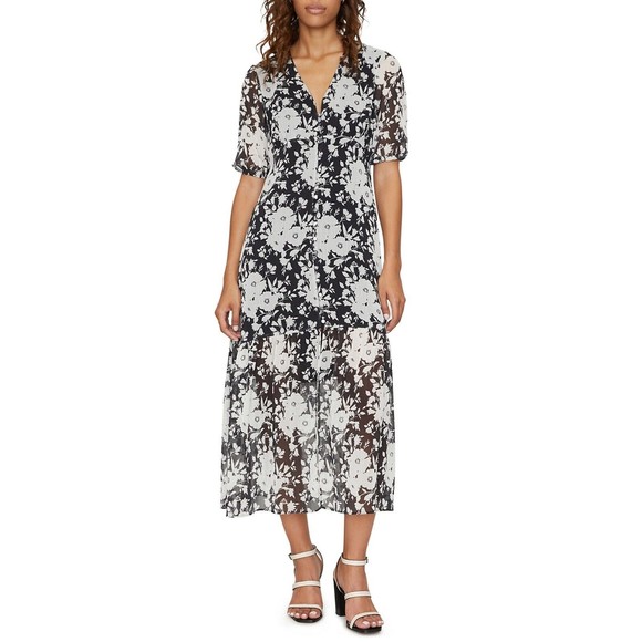 SANCTUARY Womens Orange Ruffled  Side Tie Floral Cap Sleeve V Neck Above The Knee Wrap Dress